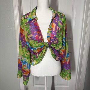 Joy‎ & Ash Sheer Graffiti Print Blouse Y2K Bold Street Style – Women's 1X
